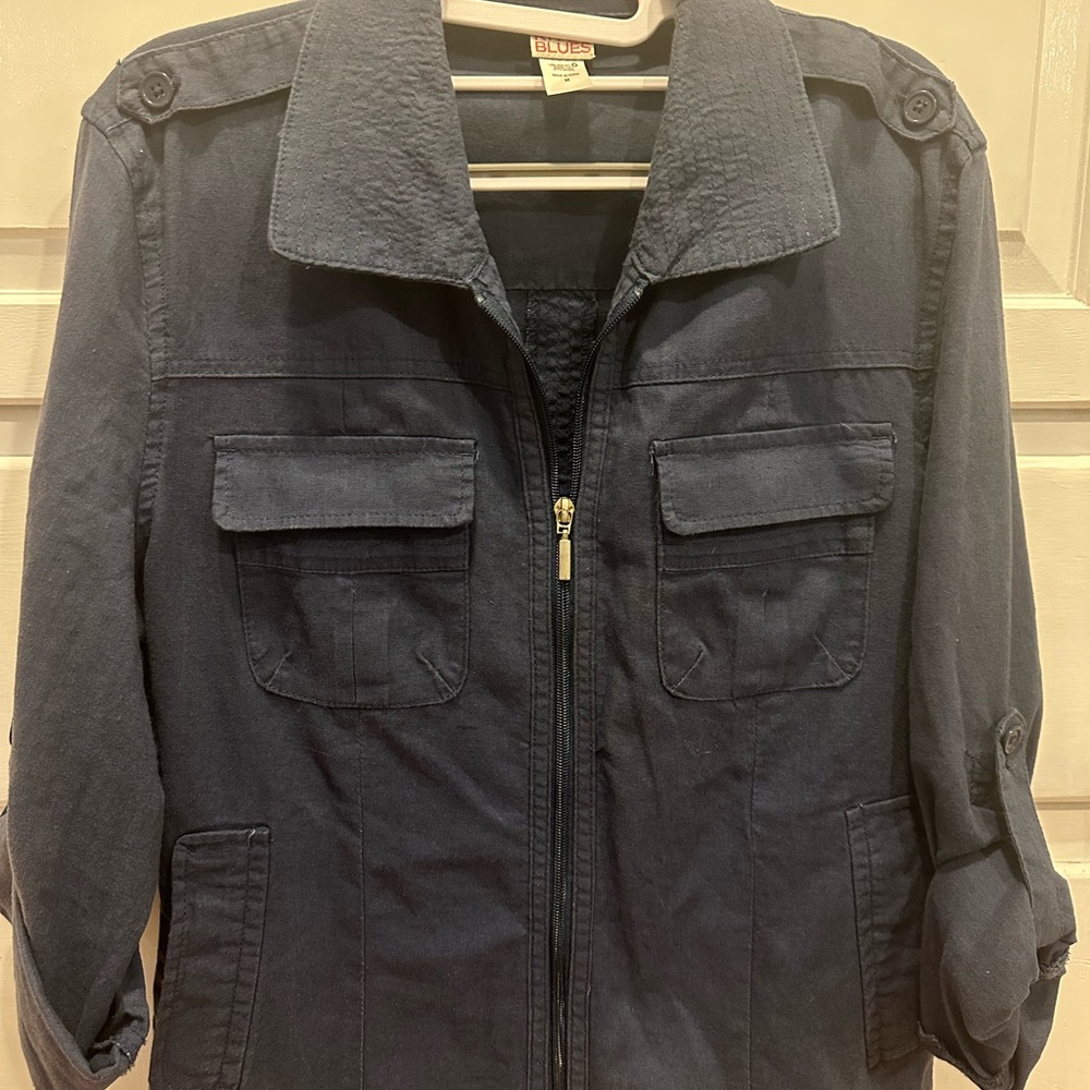 Canyon River Blues linen blend short zip up jacket Blue women’s